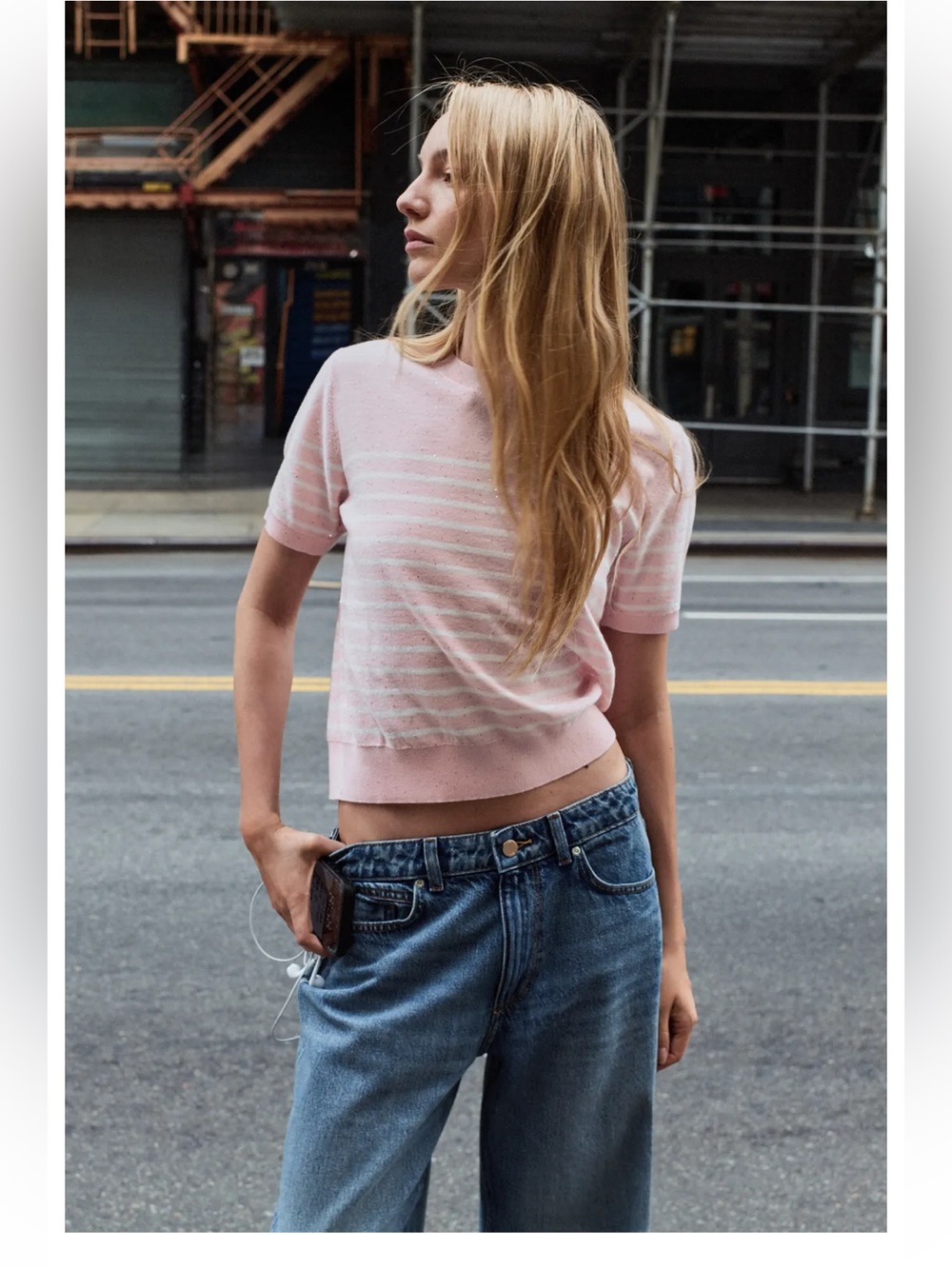 Zara Pink Striped Short-Sleeve Knit Top